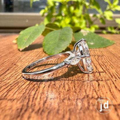2.75 TCW Antique Colorless Pear Cut Moissanite Engagement Ring, Compass set Prong Wedding Ring, Vintage Style Handcrafted Anniversary Ring