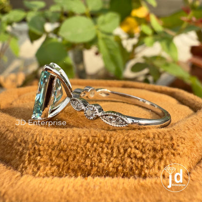 3.00 CT Cyan Blue Radiant Cut Engagement Ring, Milgrain Wedding Ring, Promise Ring, Bridal Ring, Anniversary Gift Ring, Claw Prong Setting