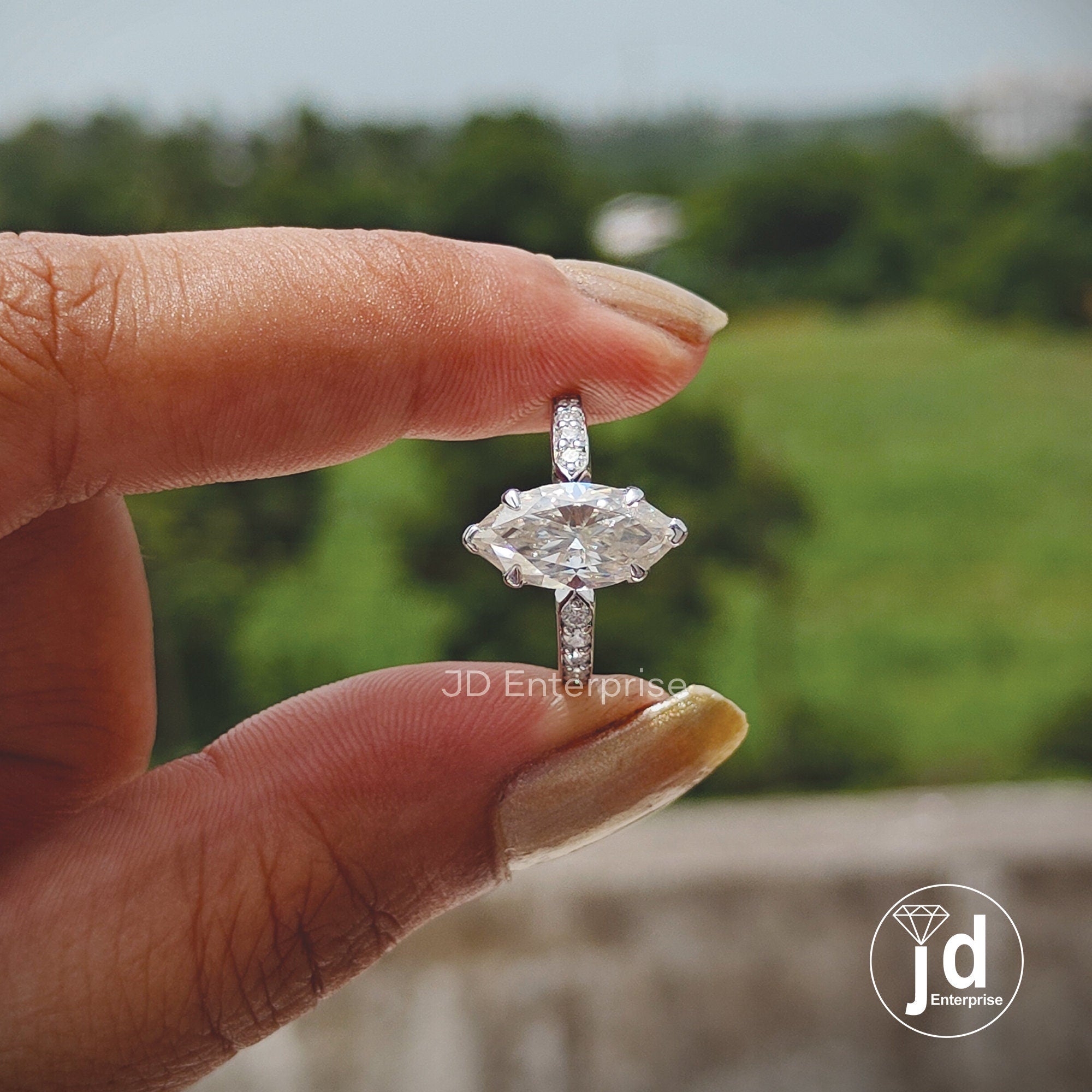 2.83 TCW Colorless Marquise Cut Moissanite Engagement Ring, Wedding Ring for Her, Anniversary Gift Ring, Six Prong Basket Set, Bridal Ring