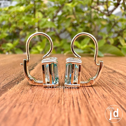 4.70 TCW Bluegreen Emerald Cut Moissanite Earrings, Moissanite Wedding Earrings, Emerald Cut Dangle Earrings, 10kt Yellow Gold Earrings