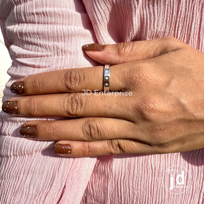 Moissanite Starburst Wedding Band Ring, Solid Gold Solitaire Anniversary Band, Pave Celestial Ring Women, Minimalist Stackable Matching Band