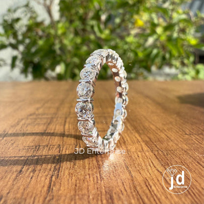 Eternity Wedding Band, 3.00 MM Round Moissanite Wedding Band, Engagement Ring, Bar Setting Matching Band, Bridal Set, Stacking Band for Gift