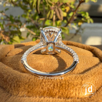 7.00 CT Colorless Elongated Cushion Cut Moissanite Engagement Ring, Three Row Micro Pave Wedding Ring, Hidden Halo Ring, Accent Bridal Ring