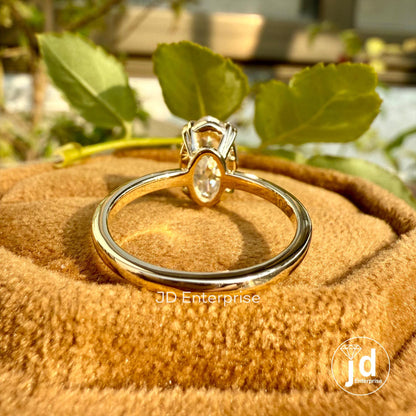 2.00 CT Moval Old Mine Cut Moissanite Ring, Vintage Engagement Ring, Solitaire Wedding Ring, Double Claw Prongs, Anniversary Ring for Women