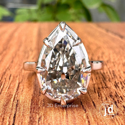 4.00 CT Old Mine Pear Moissanite Ring, Light Grey Moissanite Bridesmaid Ring, Solitaire Engagement Ring, Eight Prong Moissanite Ring