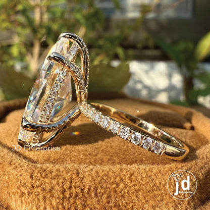 7.94 CT Large Marquise Moissanite Engagement Ring, Big Marquise Solitaire, Celebrity Style Marquise Ring, Chunky Hidden Halo Wedding Ring
