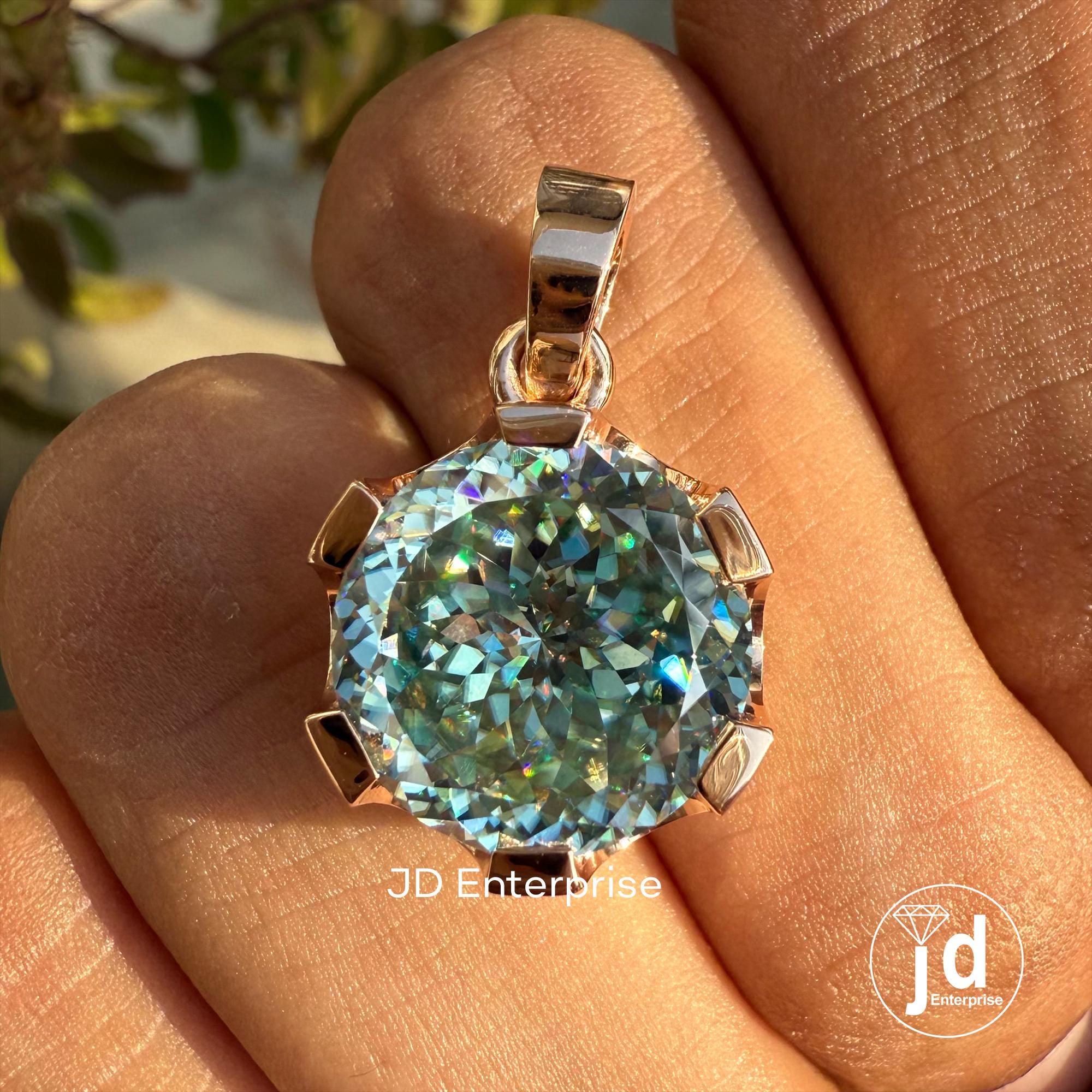 7.65 CT Portuguese Cut Blue-green Moissanite Pendant for Necklace, Solitaire Celtic Engagement Pendant, Anniversary Gift, Birthday Gift