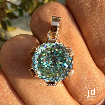 7.65 CT Portuguese Cut Blue-green Moissanite Pendant for Necklace, Solitaire Celtic Engagement Pendant, Anniversary Gift, Birthday Gift