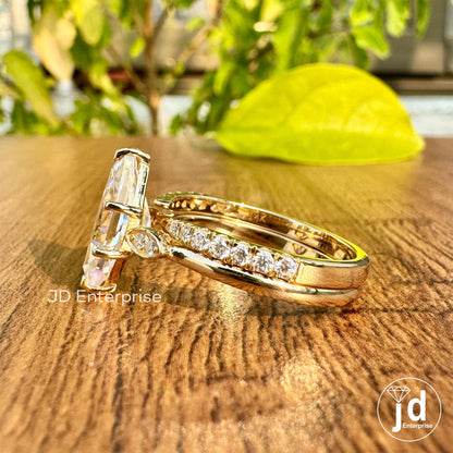 3.00 CT Dutch Marquise Moissanite Engagement Ring Set, Half Eternity Open Gap Wedding Band, Art Deco Wedding Ring Set, Bridal Ring Set