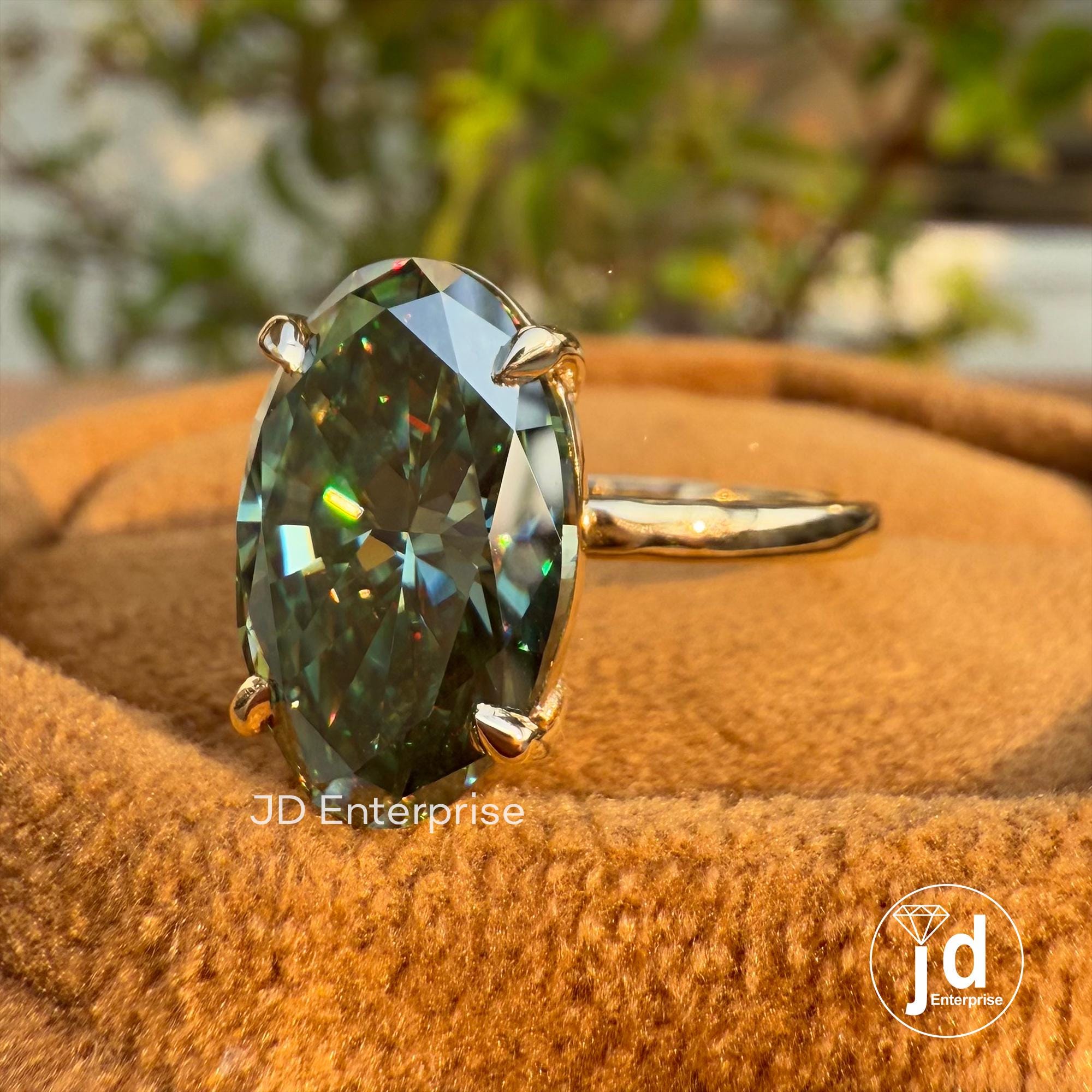 5.00 CT Oval Greenish Blue Moissanite Engagement Ring, Solitaire Wedding Ring, Yellow Gold Ring, Anniversary Gift, Promise Ring, Bridal Ring