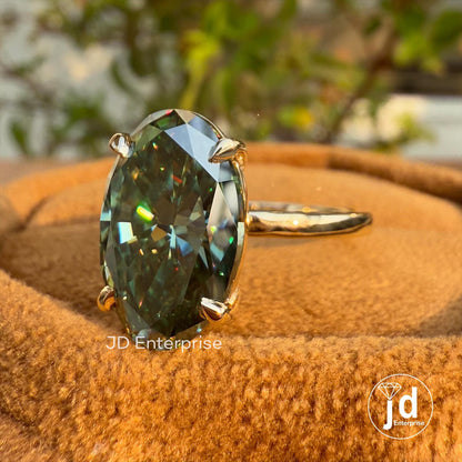 5.00 CT Oval Greenish Blue Moissanite Engagement Ring, Solitaire Wedding Ring, Yellow Gold Ring, Anniversary Gift, Promise Ring, Bridal Ring