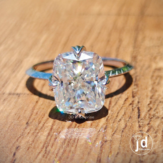 3.50 CT Colorless Cushion Cut Moissanite Engagement Ring, Solitaire Wedding Ring, Knife Edge Shank, Proposal Ring, Anniversary Gifts Ring