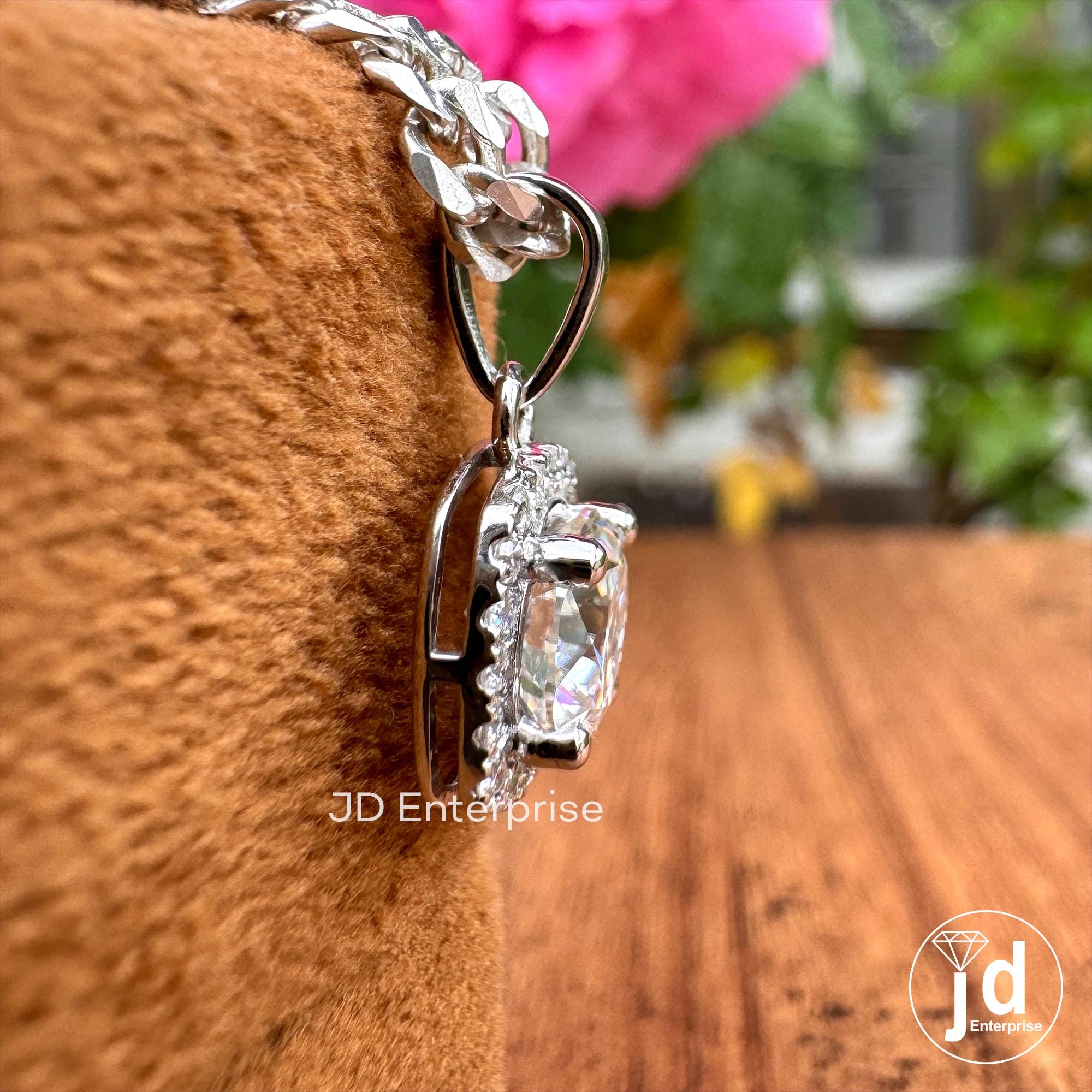 1.00 CT Round Brilliant Cut Colorless Moissanite Halo Pendant, Wedding Pendant for Bride, 18k Solid White Gold Pendant, Halo Set for Gift