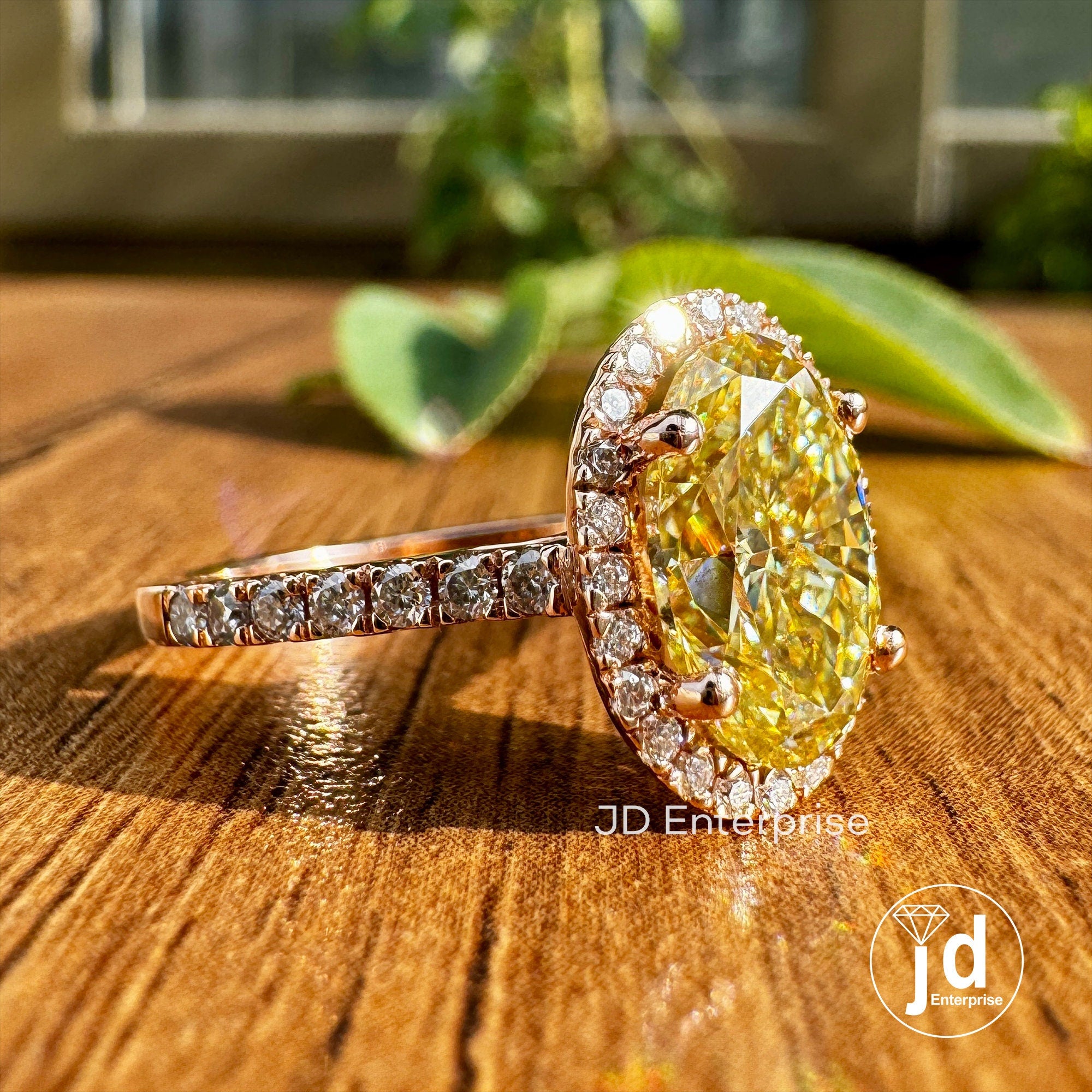 Classic 2.85TW Canary Yellow Oval Moissanite Halo Engagement Ring, Pave Set Wedding Ring, Bespoken Anniversary Ring, Designer Bridal Ring