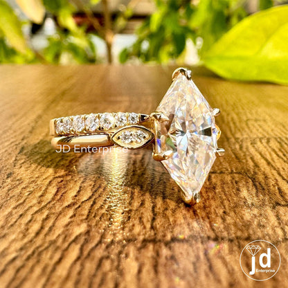 3.00 CT Dutch Marquise Moissanite Engagement Ring Set, Half Eternity Open Gap Wedding Band, Art Deco Wedding Ring Set, Bridal Ring Set