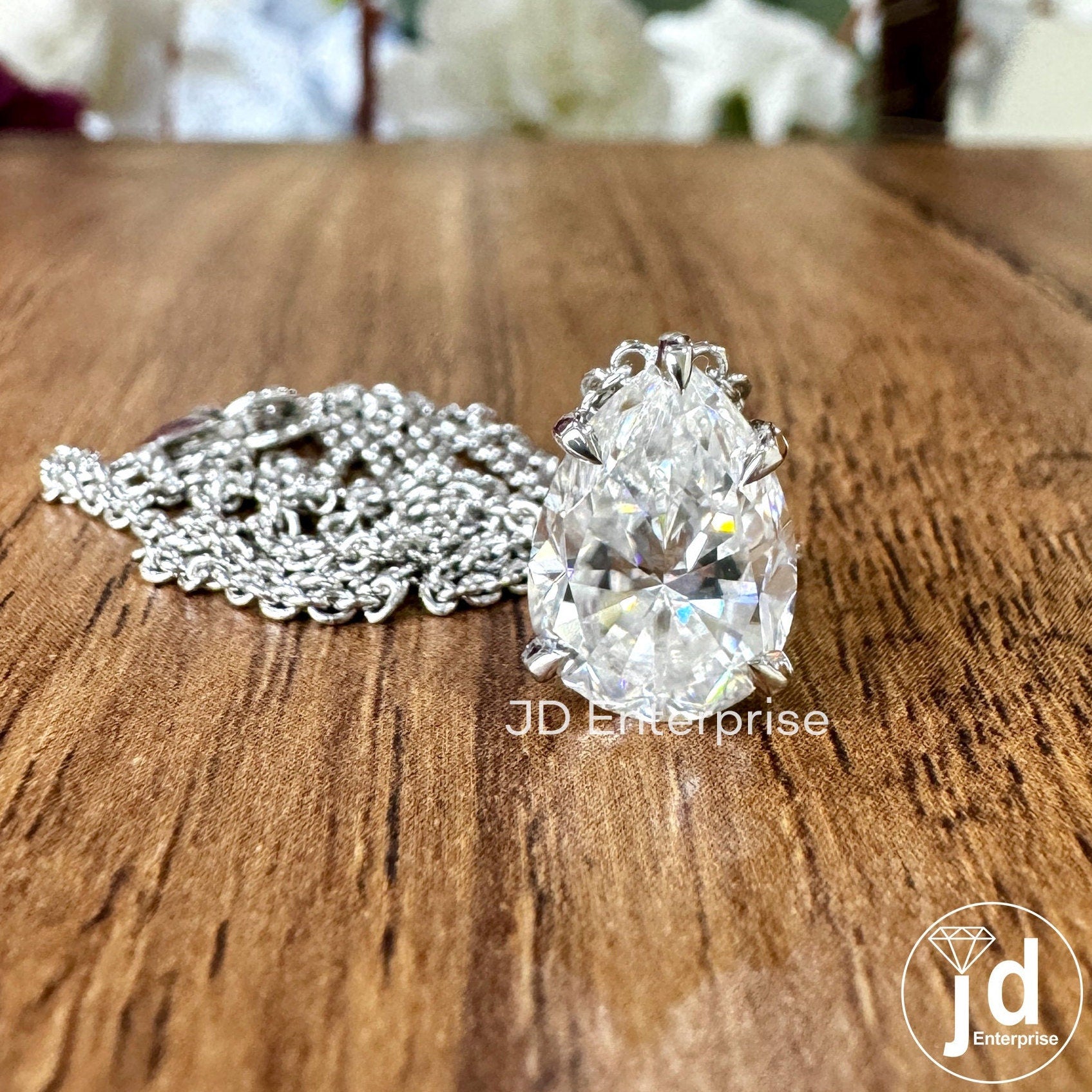 Colorless 4.00 CT Pear Shape Moissanite Pendant for Women, Tear Drop Moissanite Pendant, Anniversary Gift for Her, Bridal Wedding Pendant