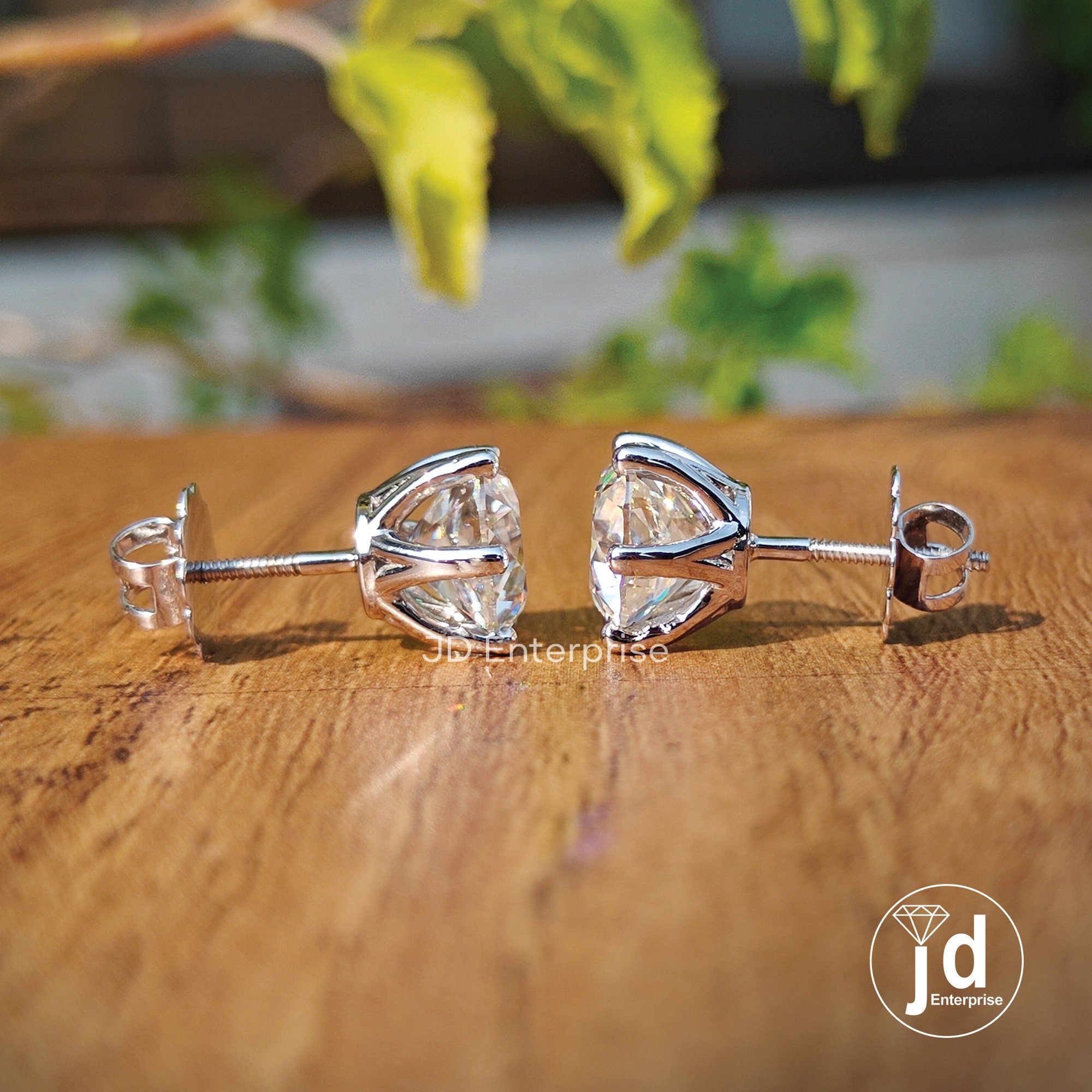 6.00 TW Round Old European Cut Colorless Moissanite Stud Earrings, Six Prong Wedding Earrings, Engagement Gifts Earrings, Screw Back, Bridal