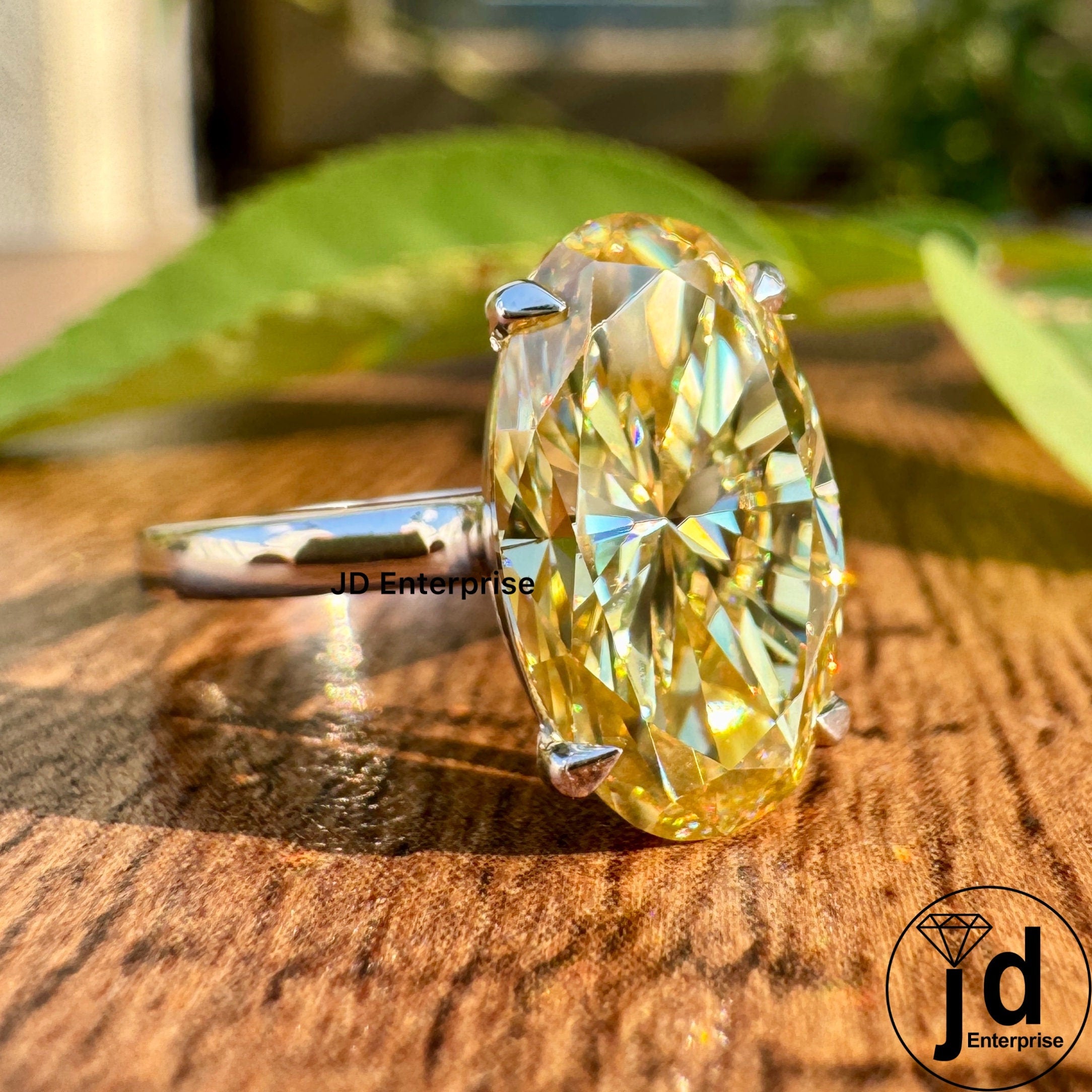 3.90 CT Moval Canary Yellow Moissanite Engagement Ring, Antique Elongated Oval Cut Moissanite Bespoken Ring, Open Gap Solitaire Wedding Ring