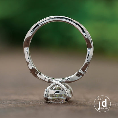 2.50 CT Colorless Cushion Moissanite Engagement Ring, Nature Inspired Twisted Band Wedding Ring, Art Deco White Gold Ring, Anniversary Gifts