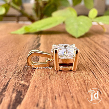 2.00 CT Solitaire Moissanite Pendant, 8.00MM Colorless Portuguese Cut Vintage Wedding Pendant, Yellow/White/Rose Gold Pendant for Necklace
