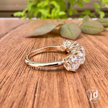 5.00TCW Old Mine Cushion Moissanite Engagement Ring, Old Mine Moissanite Five Stone Wedding Band, Vintage Style Yellow Gold Anniversary Ring