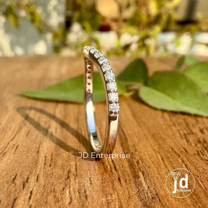 Dainty Curved Moissanite Wedding Band, 0.23 TCW Round Moissanite Half Eternity Engagement Band, Stackable Band, Anniversary Gift, Bridal Set