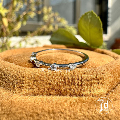Round Cut Colorless Moissanite Wedding Band, Bubble Prong Set, Thin Distance Stacking Ring, Dainty Ring, Engagement Band, Bridal Set