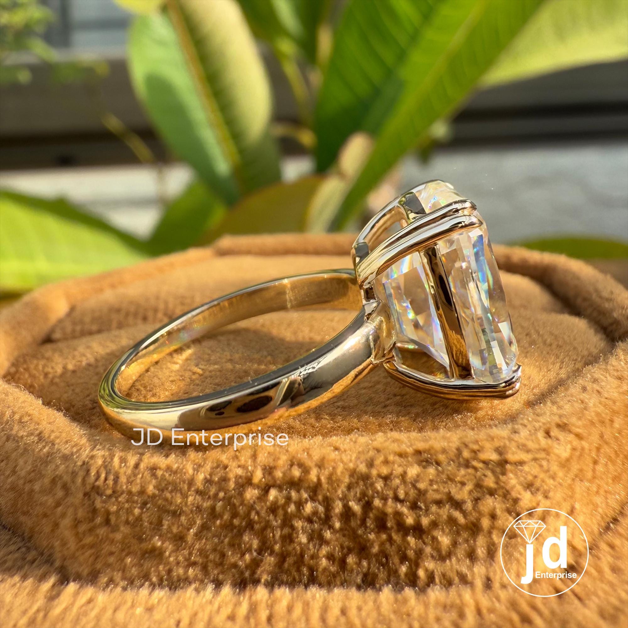 Vintage Cushion Old Mine Cut Moissanite Engagement Ring, Solitaire Wedding Ring, Double Claw Prongs Yellow/White/Rose Gold Ring, Bridal Ring