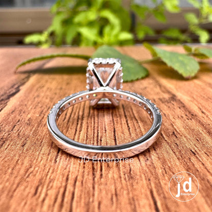 3.00 CT Colorless Elongated Radiant Cut Engagement Ring, Hidden Halo Ring, Accent Wedding Ring, Bridal Ring, Anniversary Gift, Promise Ring