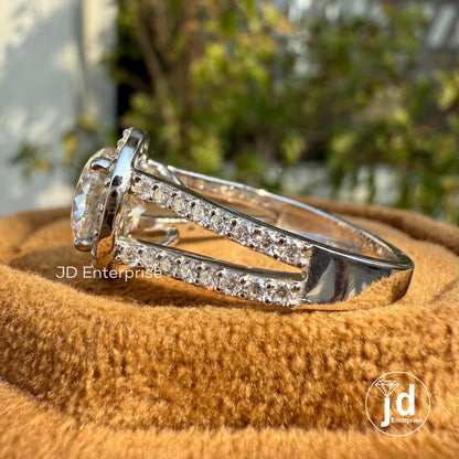 Portuguese Cut Moissanite Engagement Ring, 2.5 CT Colorless Moissanite Halo Wedding Ring, Pave Split Shank Ring for Women, Anniversary Gifts