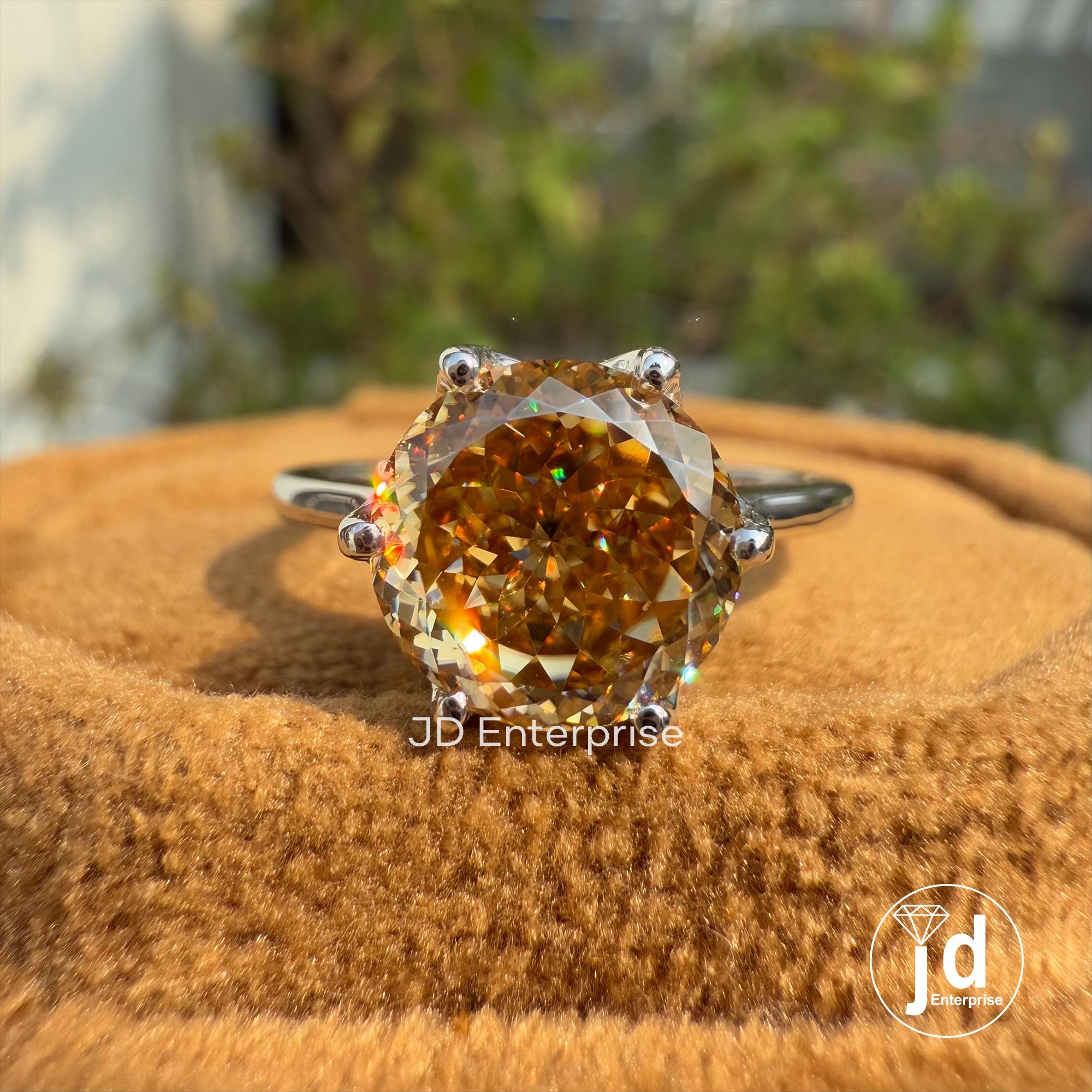 2.50 CT Antique Portuguese Cut Champagne Moissanite Engagement Ring, Solitaire Wedding Ring, Six Claw Prongs, Anniversary Ring, Promise Ring