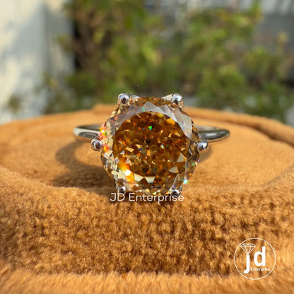2.50 CT Antique Portuguese Cut Champagne Moissanite Engagement Ring, Solitaire Wedding Ring, Six Claw Prongs, Anniversary Ring, Promise Ring