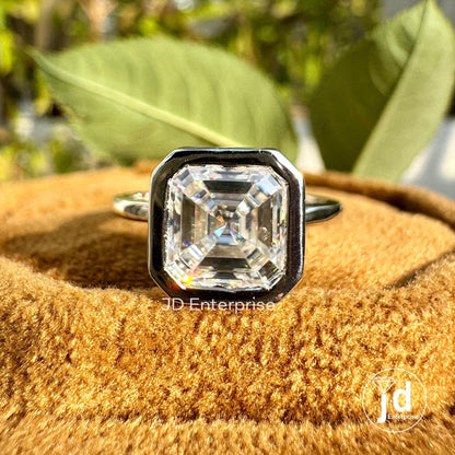 2.00CT Asscher Cut Bezel Set Solitaire Moissanite Engagement Ring, White/Yellow/Rose Gold Moissanite Wedding Ring, Promise Ring, Proposal