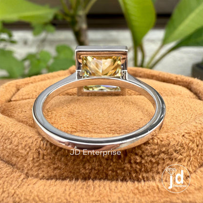 5 CT Princess Cut Canary Yellow Moissanite Wedding Ring, Bezel Set Solitaire Engagement Ring, Anniversary Gift for Women, Bridal Ring