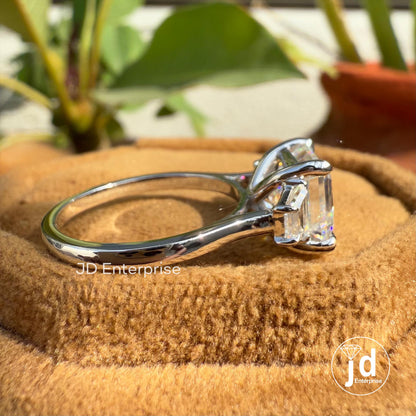 3.00 CT Asscher Cut Colorless Moissanite Engagement Ring, Perfect Anniversary Gift, Side Trapezoid Moissanite Wedding Ring, Bridal Set Ring
