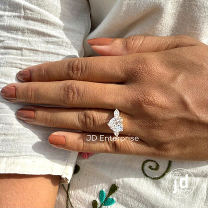 3.00 CT Heart Shape Colorless Moissanite Engagement Ring, Three Stone Wedding Ring, Side Stone Pear Cut, Anniversary Gifts Ring for Women