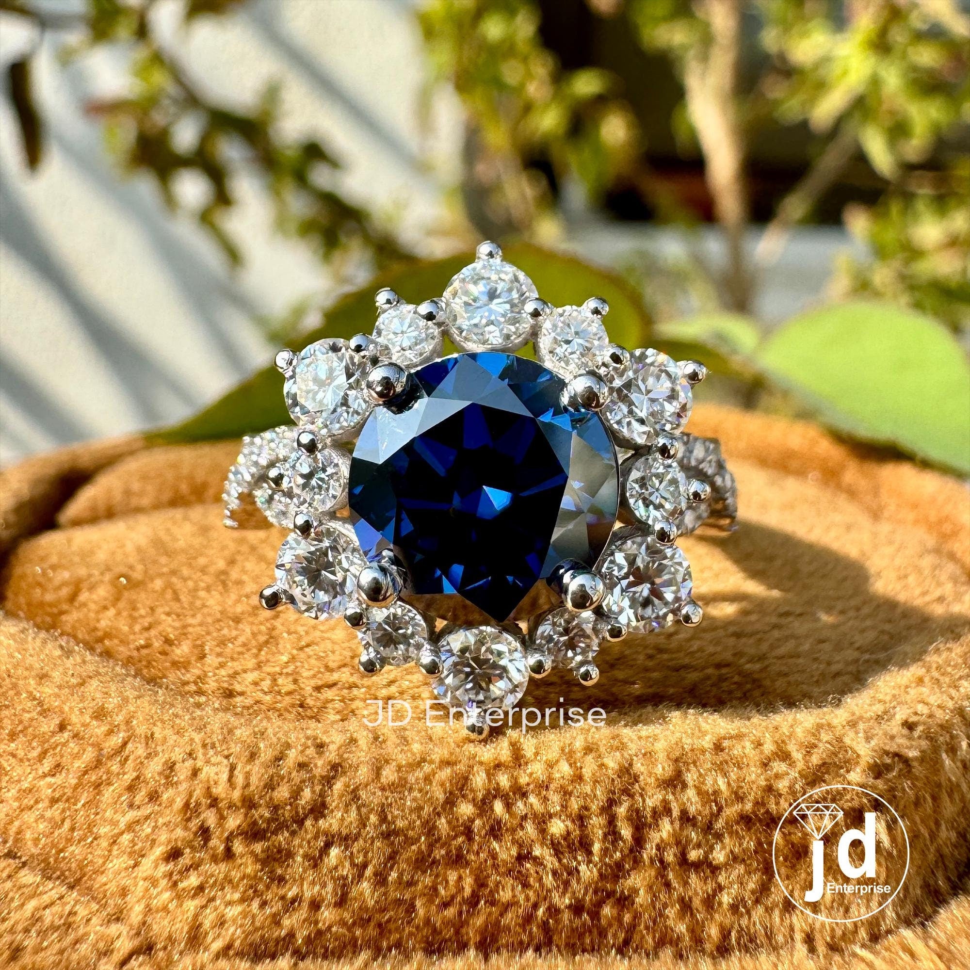3.50 CTW Round Cut Dark Blue Moissanite Engagement Ring, Vintage Halo Anniversary Ring, Twisted Pave Wedding Ring, Crossover Rings for Women