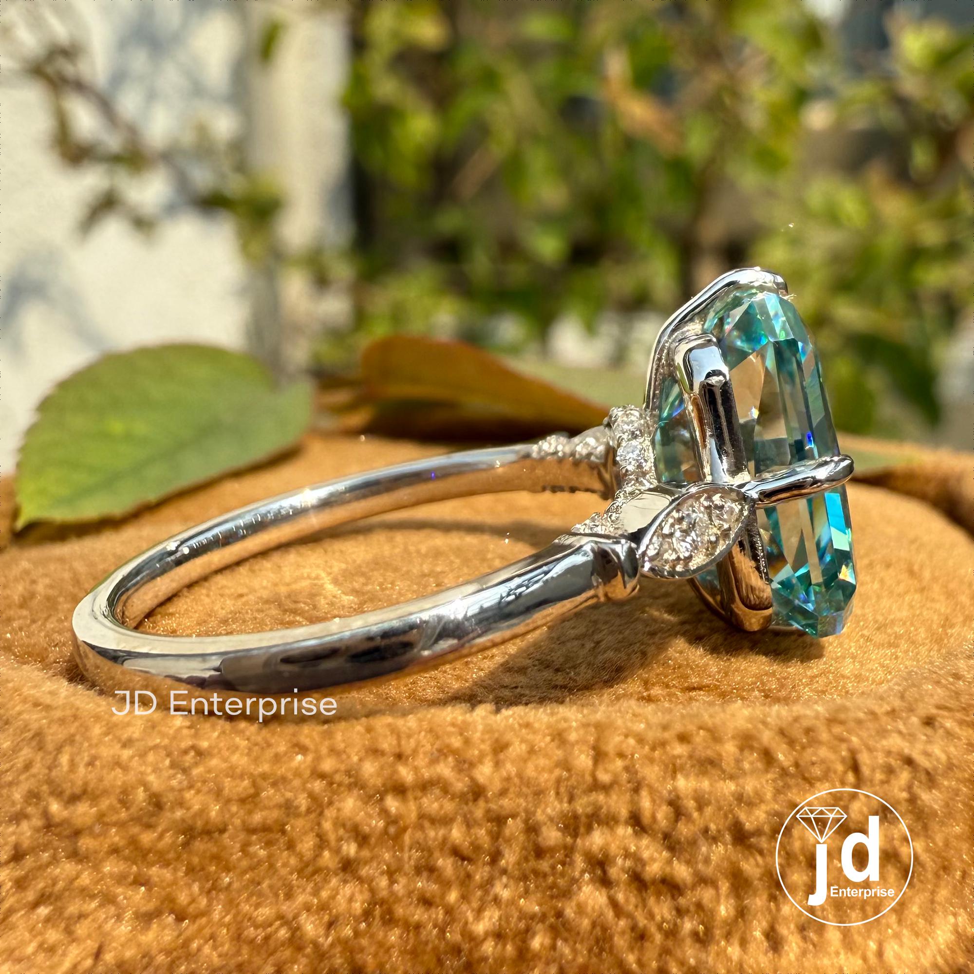 4.00 CT Radiant Cut Cyan Blue Moissanite Engagement Ring, Milgrain Wedding Ring, Compass Set Prongs, Bridal Ring, Anniversary Gifts Ring