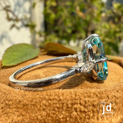 4.00 CT Radiant Cut Cyan Blue Moissanite Engagement Ring, Milgrain Wedding Ring, Compass Set Prongs, Bridal Ring, Anniversary Gifts Ring