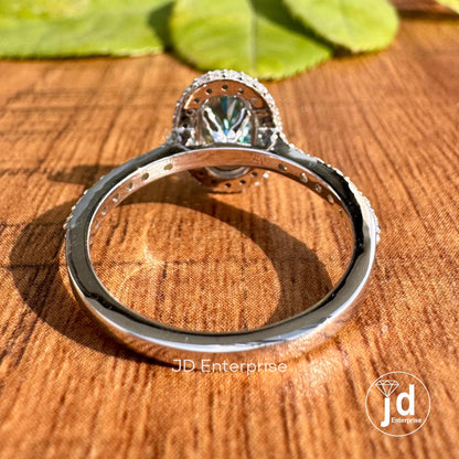 1.00 CT Blue Color Oval Cut Engagement Ring, Halo - Hidden Halo Moissanite Wedding Ring, Bridge Accent Ring, Anniversary Gifts