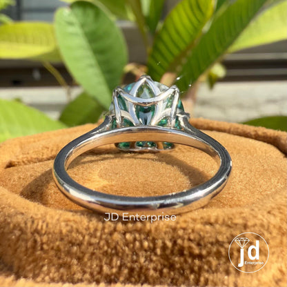 7.65CT Portuguese Cut Green Moissanite Engagement Ring, Solitaire Ring, Wedding Ring for Women, Tulip Basket Setting, Anniversary Gifts Ring