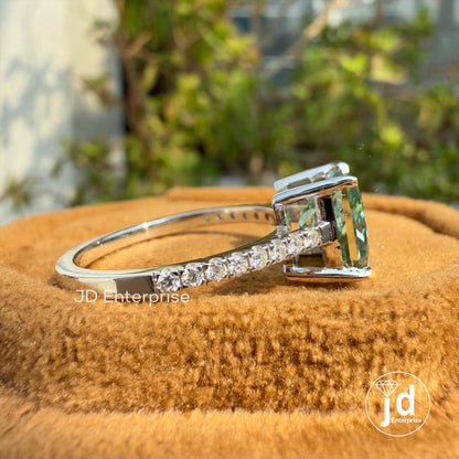 2.00 CT Bluegreen Princess Cut Moissanite Pave Engagement Ring, Wedding Ring, Claw Prongs, Anniversary Gift, Bridal Ring, Proposal Ring