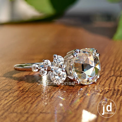 2.46CT Rose Cut Round Moissanite Engagement Ring, Vintage Style Wedding Ring, Malti Stone Promise Ring Anniversary Gift for Her, Bridal Ring