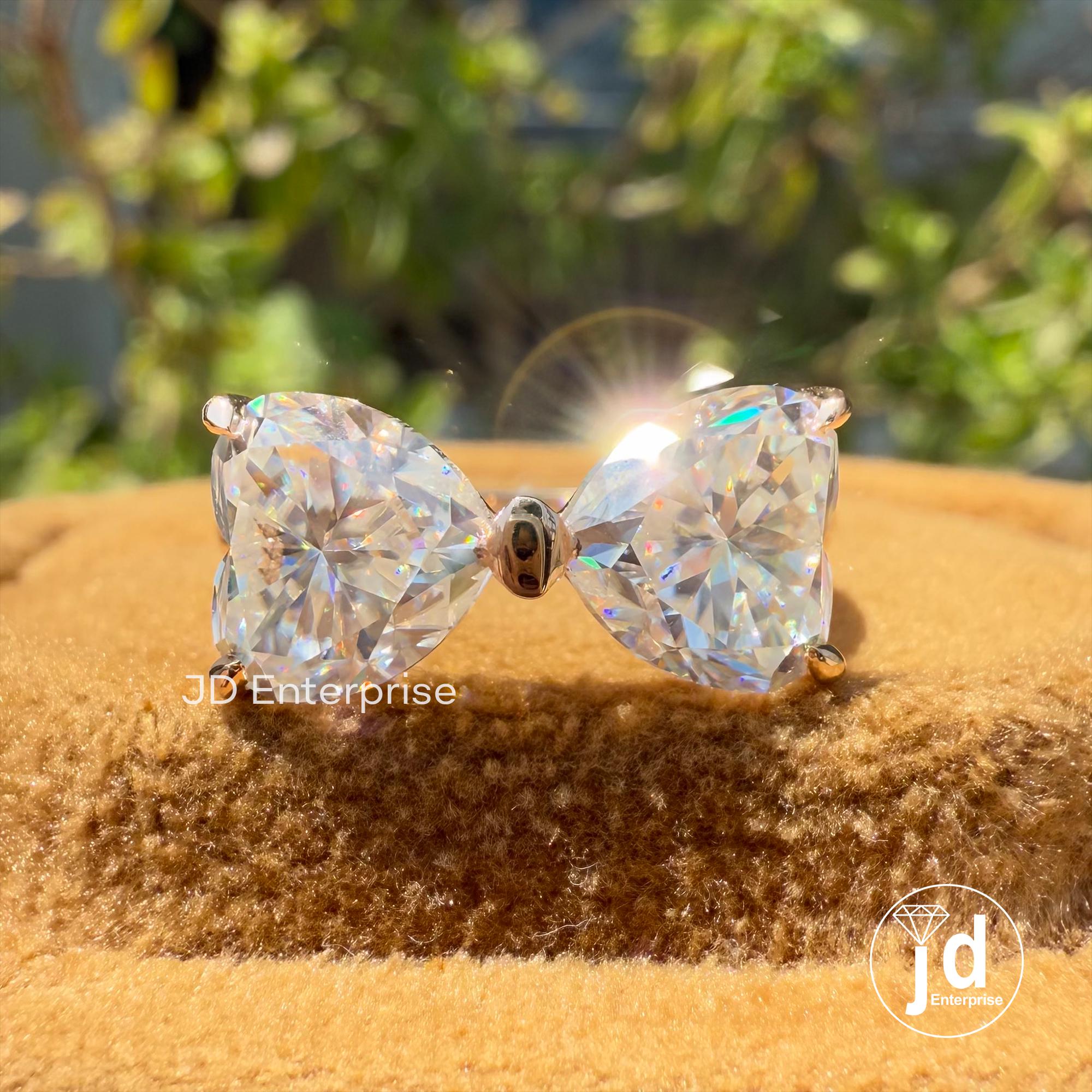 Two Stone Moissanite Ring, 3.00 TCW Heart Shape Moissanite Wedding Ring, Bow Tie Engagement Ring, Promise Ring, Bridal Ring, Rose Gold Ring