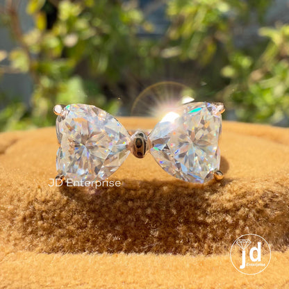 Two Stone Moissanite Ring, 3.00 TCW Heart Shape Moissanite Wedding Ring, Bow Tie Engagement Ring, Promise Ring, Bridal Ring, Rose Gold Ring