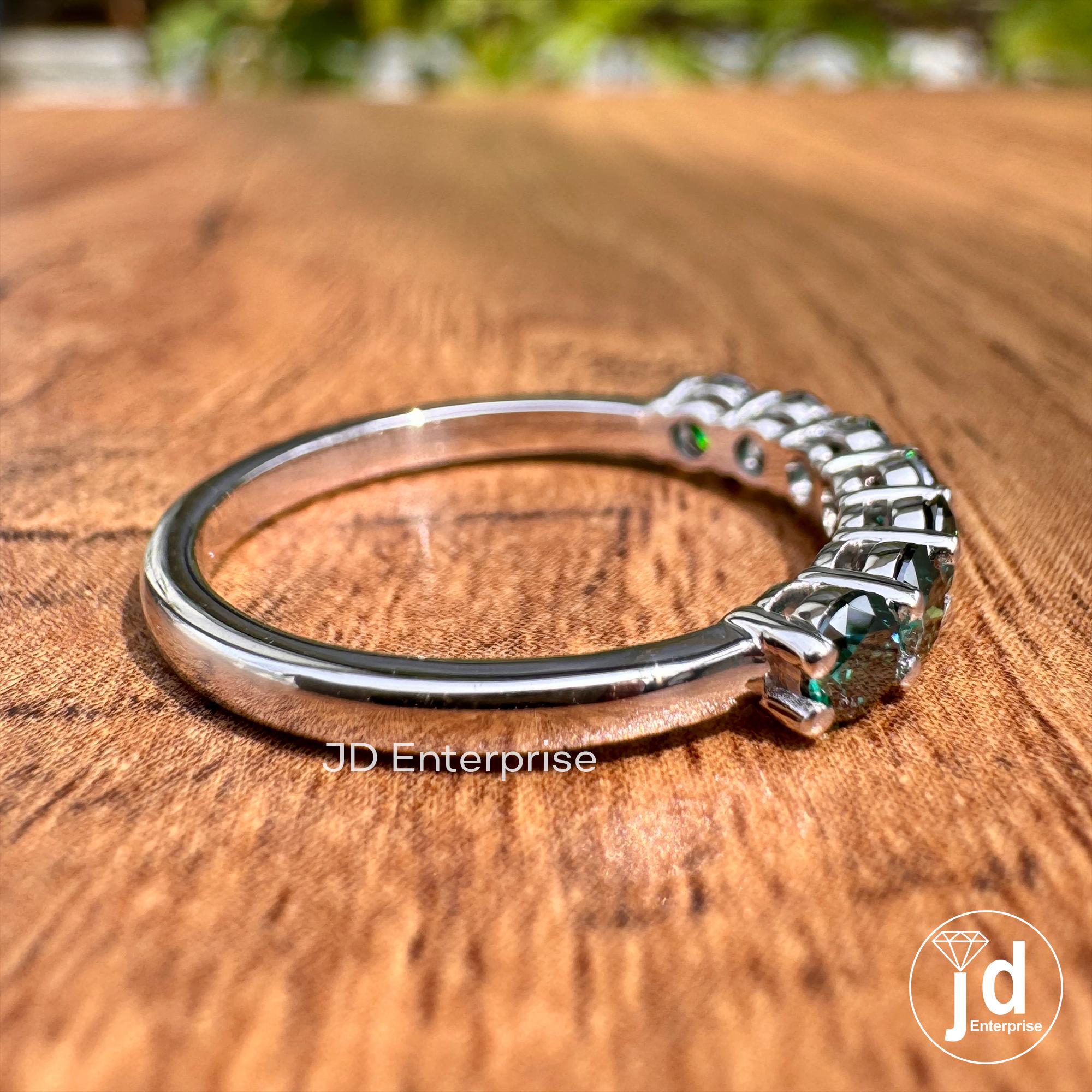 Gorgeous Stack Dark Green Moissanite Ring, VVS1 Sterling Silver Anniversary gift, Wedding Band gift for her Promise ring, half eternity band