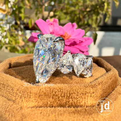 13.30 TCW Crushed Ice Pear Moissanite Engagement Ring, Celebrity Style Hidden Halo Wedding Ring, Iced Out Teardrop Bridal Ring for Her