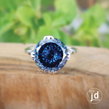 5.10 CT Portuguese Cut Dark Blue Moissanite Ring, Engagement Ring, Wedding Ring, Solitaire Ring, White/Yellow/Rose Gold, Anniversary Ring