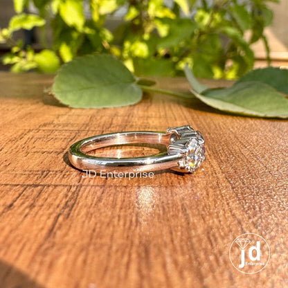 1.50TW Round Cut Light Grey Moissanite Engagement Ring, Three Stone Wedding Ring, White/Yellow/Rose Gold Promise Ring, Anniversary Gift