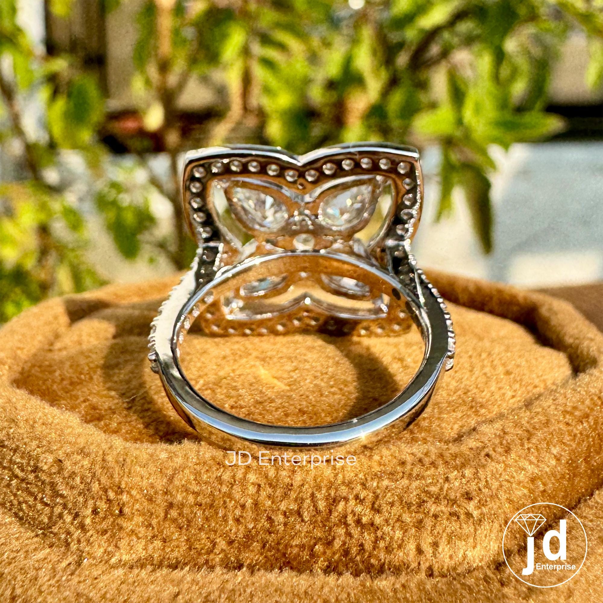 Cluster Halo Moissanite Engagement Ring, Pear & Round Halo Moissanite Ring, Five Stone Wedding Ring, Pave Set Bridal Ring, Anniversary Gift